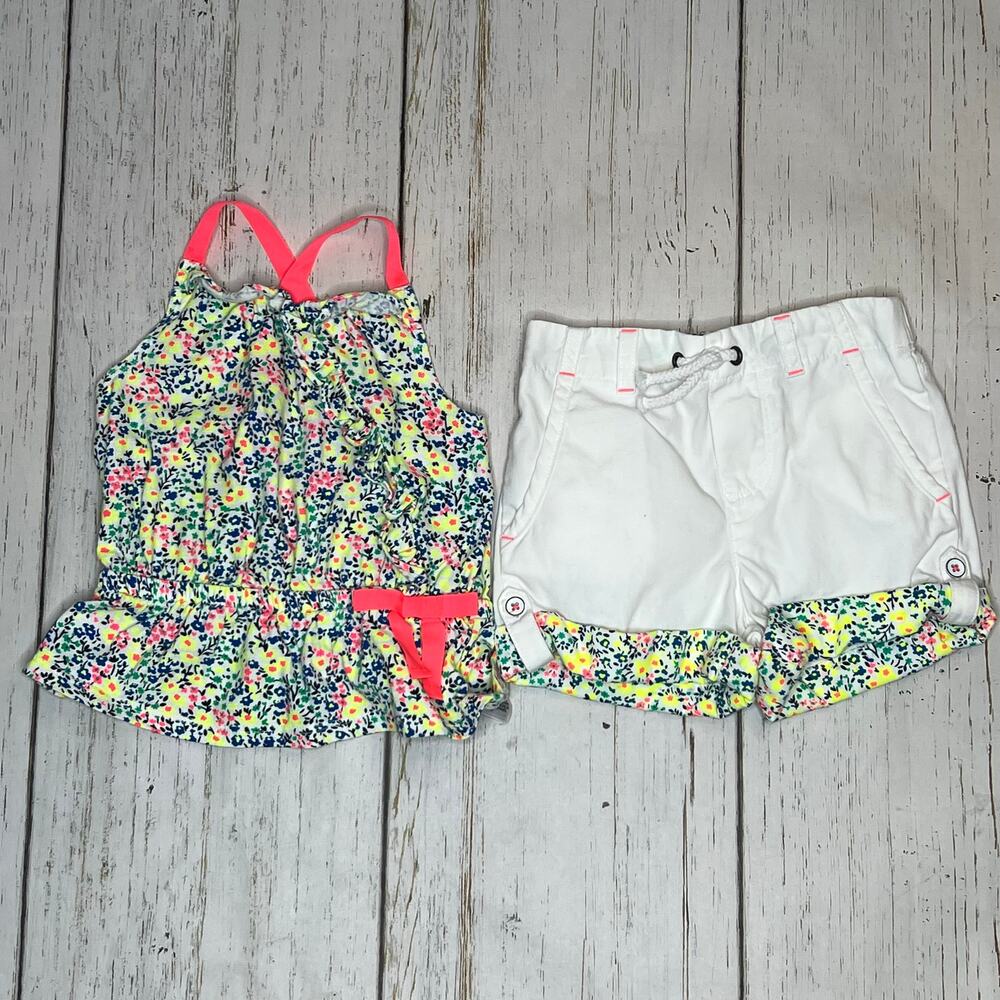 Genuine Kids floral tank top and matching white shorts size 18 months